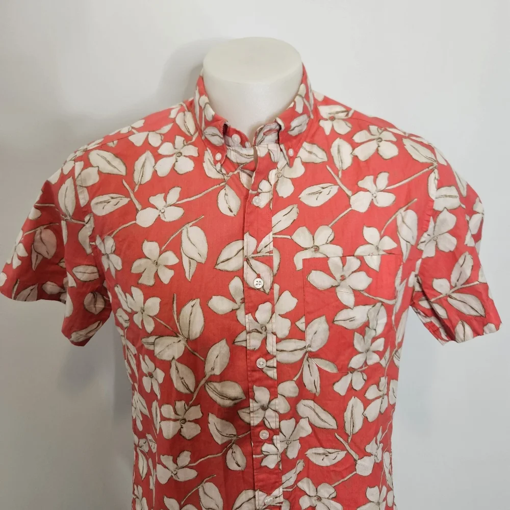 J.Crew Shirt Coral Floral Hawaiian Aloha Short‎ Sleeve Button Down Mens Medium
